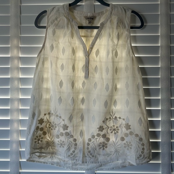 Lucky Brand Blouse White Ivory Embroidered Boho Sleeveless Top Medium - Picture 1 of 6
